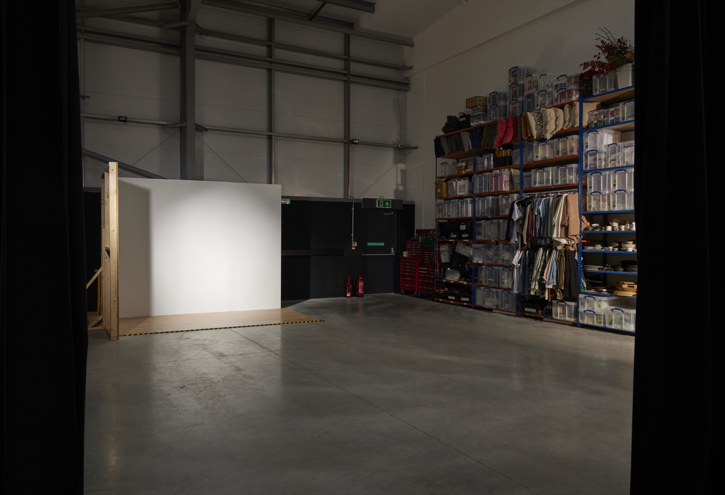 A backdrop bay with sprung wooden floor on the Hopclover Two shoot floor